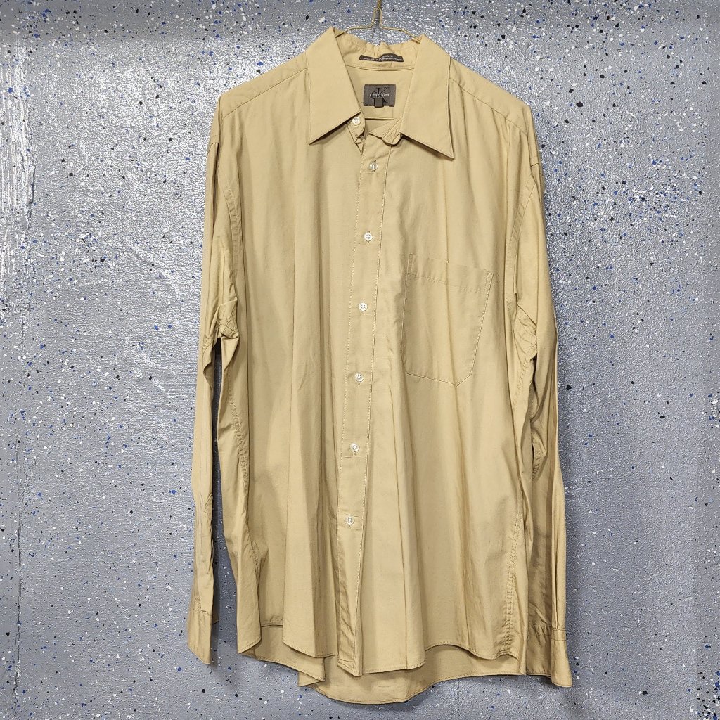 Ck Calvin Klein Mens Tan 100% Cotton Long Sleeve Button Down Dress Shirt 16 3435